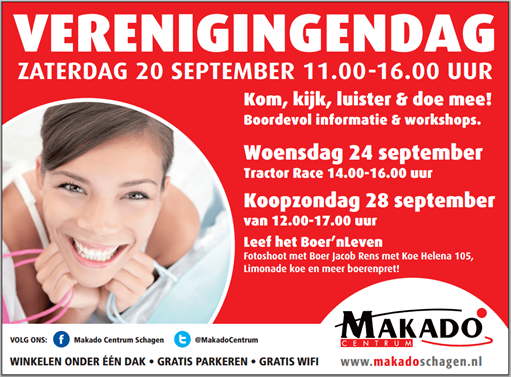Verenigingendag in het Makado Centrum in Schagen op zaterdag 20 september van 11.00 - 16.00 uur